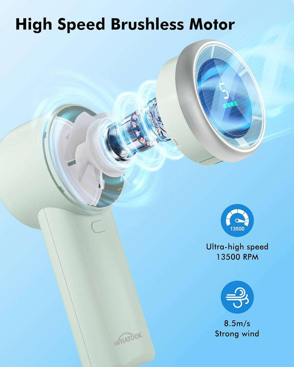 WHATOOK Portable Handheld Mini Fan - High-Speed Cooling, 10-Hour Battery Life, USB Rechargeable | Green