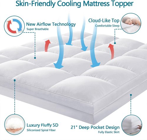 CHOKIT Queen Mattress Topper - Extra Thick Pillow Top for Back Pain Relief | Cooling Bed Cover, Fits 8-21 Inch Deep Pocket