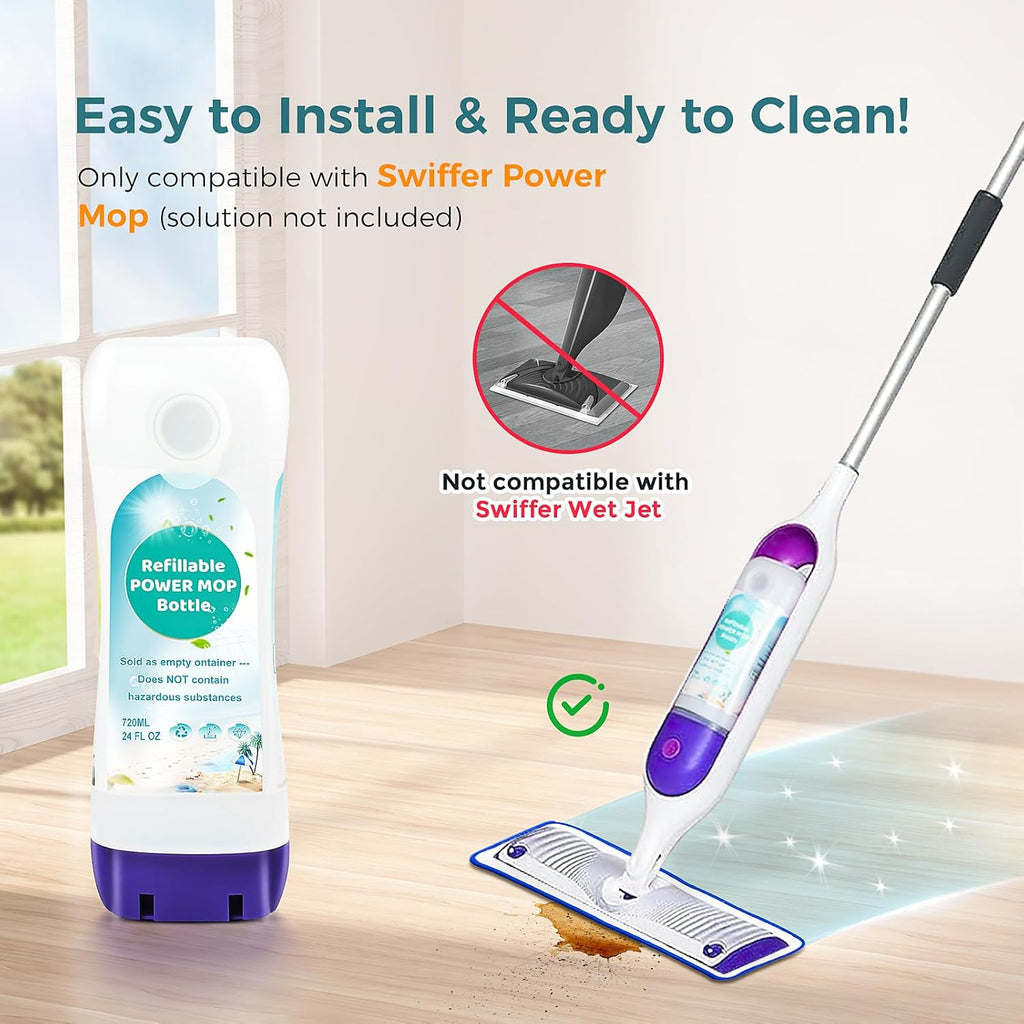 Skiennix 720ml Reusable Solution Bottle - Leak-Resistant Design for Swiffer Powermop