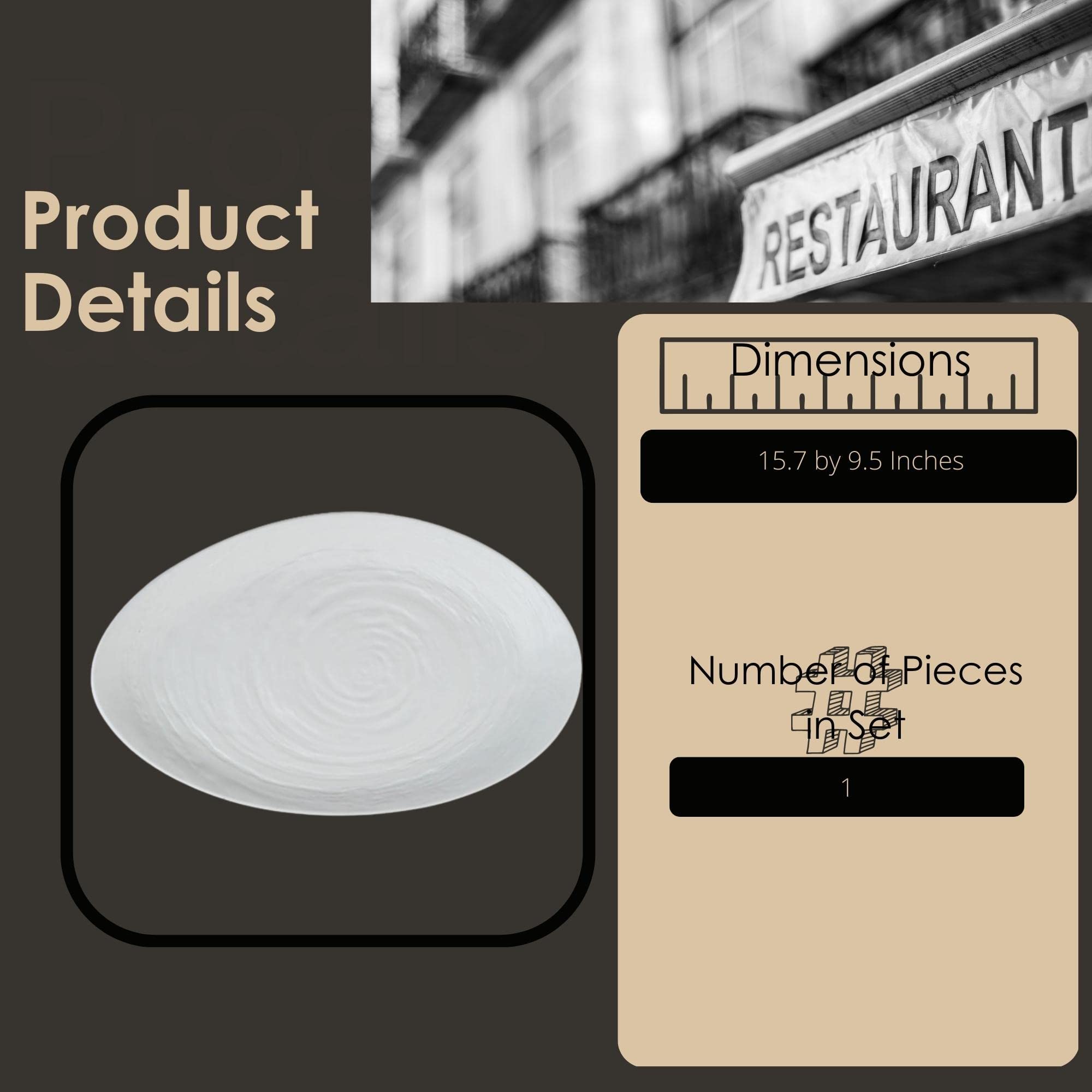 Steelite Creations Melamine Buffet Serving Platter, Heavy Use Unbreakable Commercial Foodservice Restaurant Grade, Scape Oval 15.7 by 9.5, Asymmetrical Textured Irregular Shaped Display Tray, White