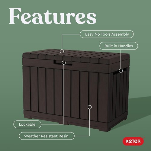 Keter Kentwood 50 Gallon Resin Deck Box - Stylish Storage for Patio Cushions & Garden Tools | Brown