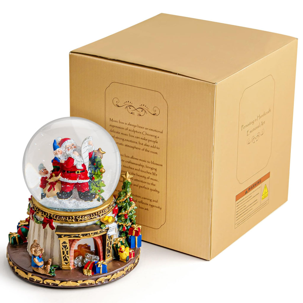 Santa Claus Fireplace Musical Snow Globe,Automatic Snowfall & Fireplace Flame Music Box,Christmas Home Decoration,Ideal Gifts for Family, Girlfriend, Friends,Plays 8 Classic Christmas Tunes