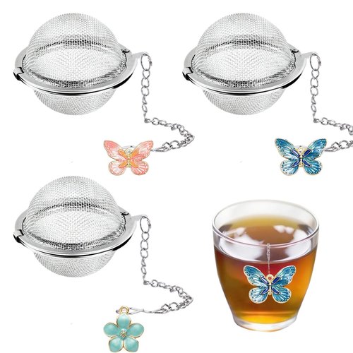 3 Pcs Tea Infusers for Loose Tea Leaf Steeper Tea Balls for Loose Tea Diffusers for Loose Tea Stainless Steel Tea Infuser Loose Leaf Tea Steeper with Metal Pendant (Butterfly and Flower)