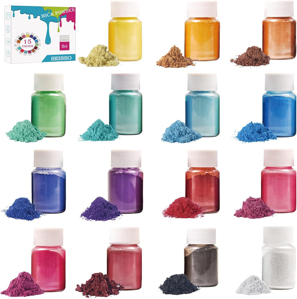 Skiennix Mica Powder Pigments - 15 Bottles of Vibrant Colors for Soap, Candle, and Resin Making