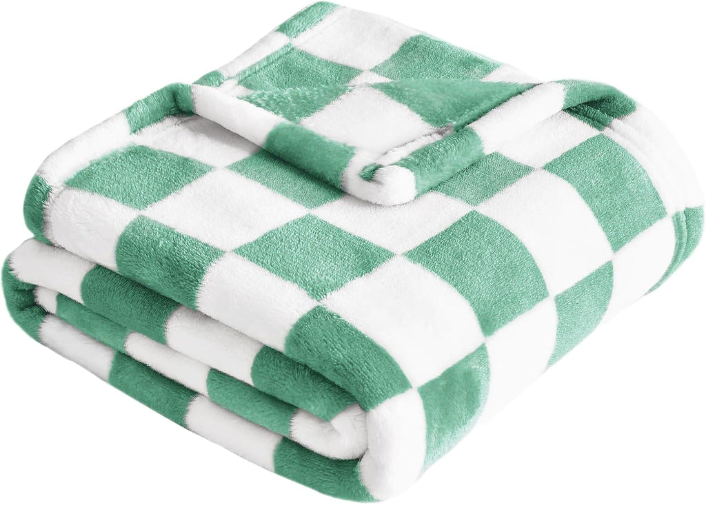 Yurhap Checkered Baby Blanket - Ultra Soft Fleece for Boys | Cozy 30x40 Inch Jade Green Crib Gift