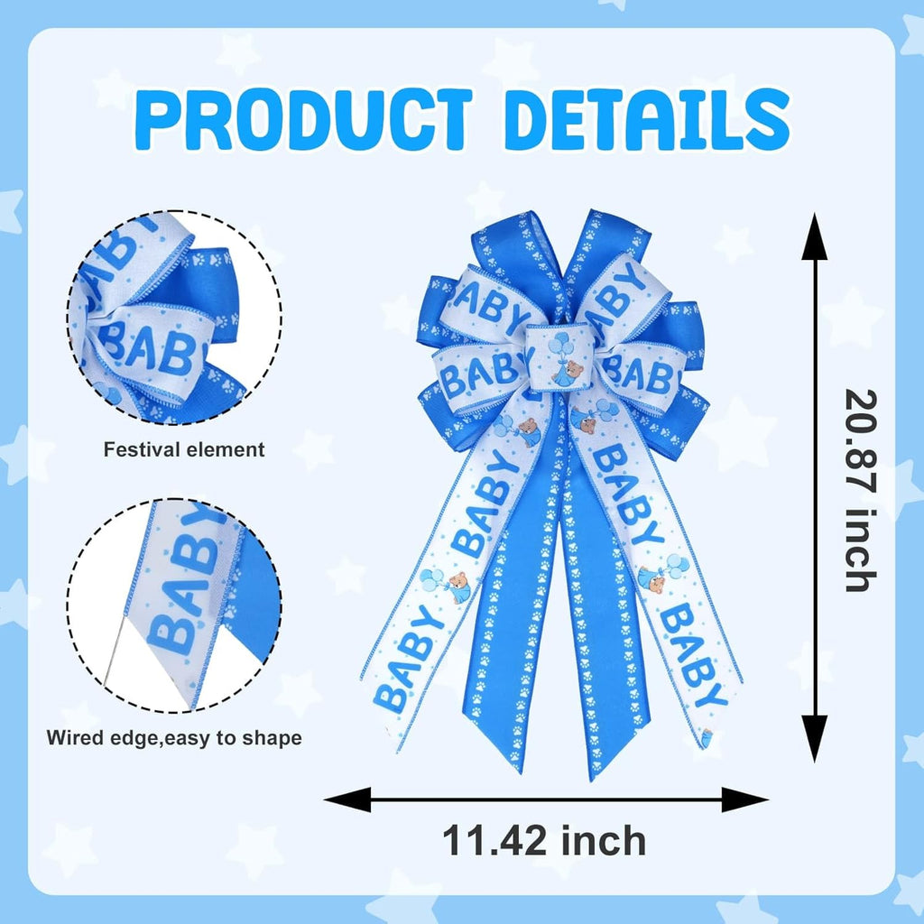 Skiennix Large Blue Baby Shower Bow - Perfect Welcome Home Decoration for Boys | Indoor/Outdoor Use