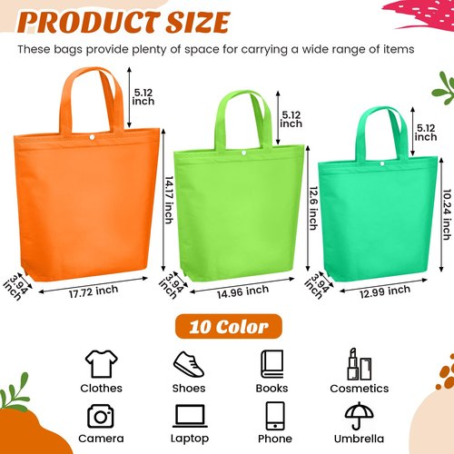 Paterr 100 Pcs Reusable Grocery Bags Bulk Shopping Tote with Handle Non Woven Portable Foldable Tote Bag Gift with Button(Medium,Plain,Multicolor)
