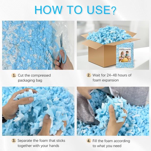 Hem Dgpsy Shredded Memory Foam Filling - Premium Soft Bean Bag Filler, 5lbs Blue & White Pillow Stuffing for Couch Cushion, Dog Bed, Chair - High Density, No Chemical Smell, Easy to Use