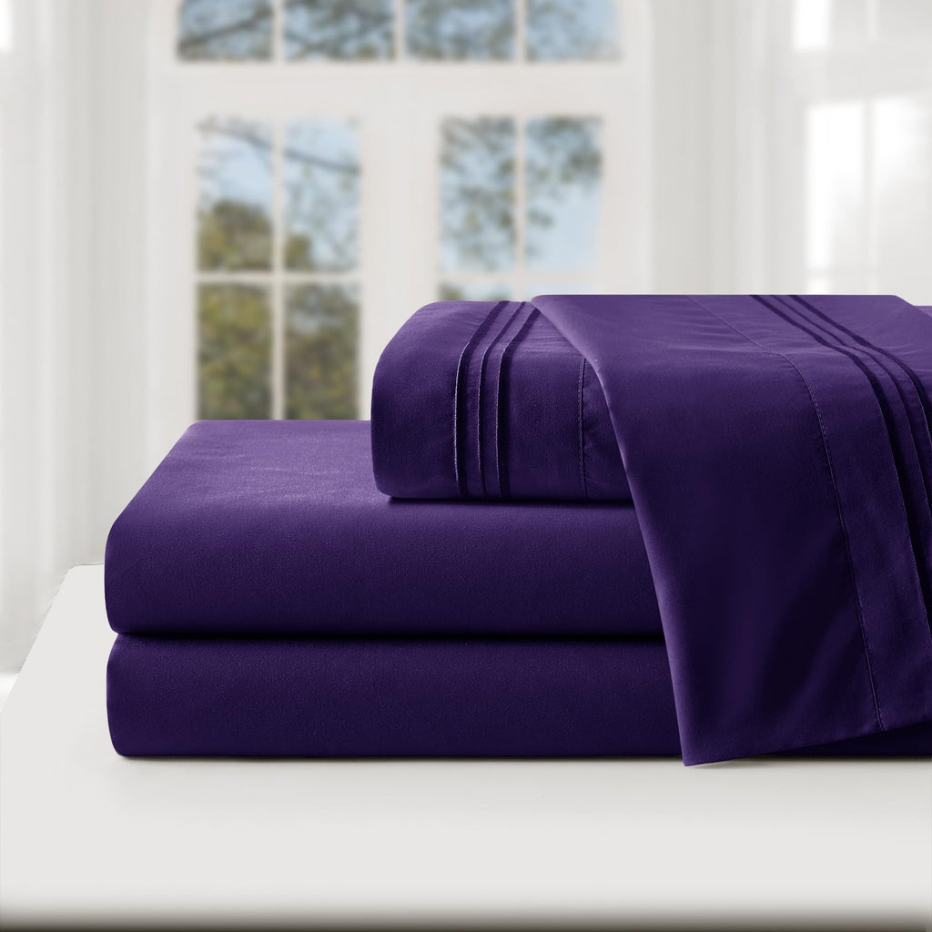 Manyshofu Extra Deep Pocket King Size Sheets - Hotel Luxury 1800 Thread Count Sheets & Pillowcases - Microfiber Bedding Set up to 24" Mattress - Purple Bed Sheets 18-24 Inch Deep Pockets - 4 Piece