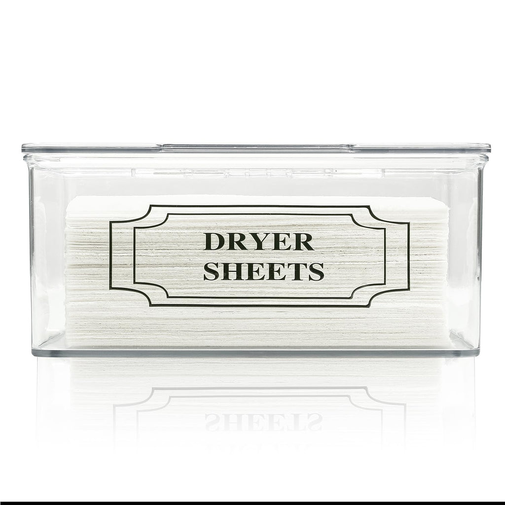 SSTATES Clear Acrylic Dryer Sheets Holder, Flip-top Laundry Pods Container with 2 Label Decals for Laundry Room Organization and Décor, Stackable Storage Box (2 Pack)