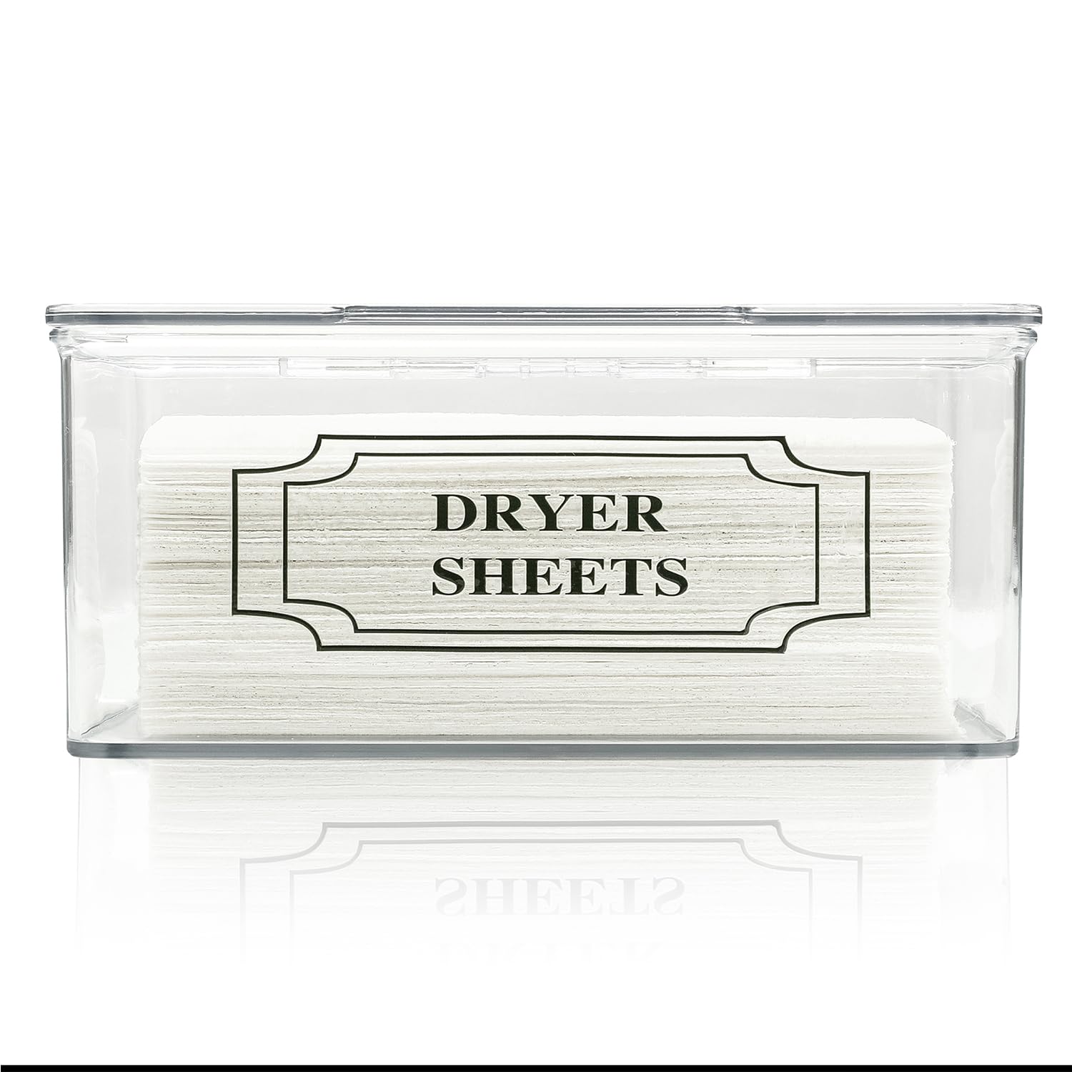 SSTATES Clear Acrylic Dryer Sheets Holder, Flip-top Laundry Pods Container with 2 Label Decals for Laundry Room Organization and Décor, Stackable Storage Box (2 Pack)
