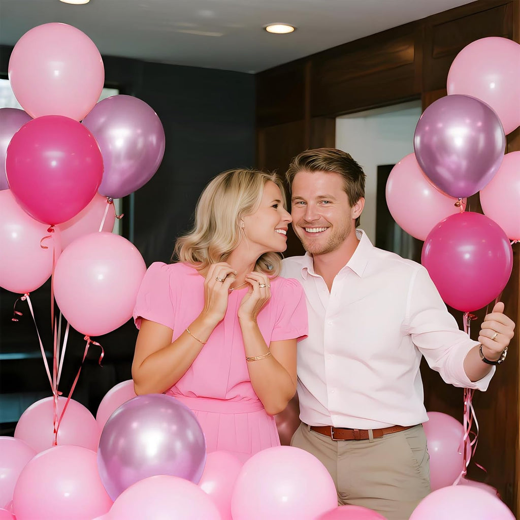 Skiennix 12-Inch Pink Balloons - Hot Pink & Metallic for Birthday, Wedding, Baby Shower Decor