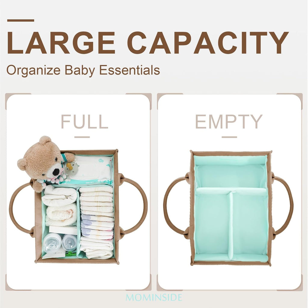 MOMINSIDE Diaper Caddy Organizer - Portable Nursery Storage Basket for Boys & Girls | Brown Newborn Essentials