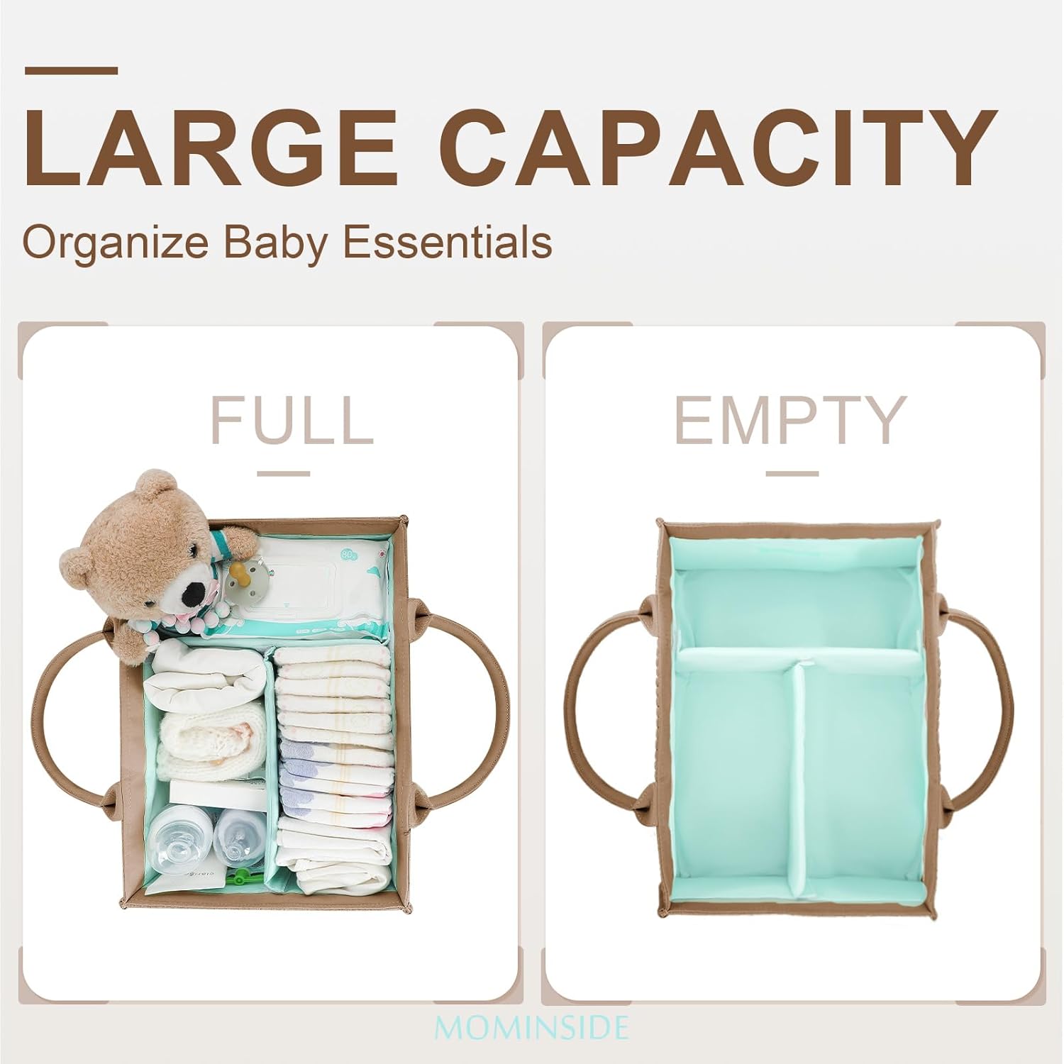 MOMINSIDE Diaper Caddy Organizer - Portable Nursery Storage Basket for Boys & Girls | Brown Newborn Essentials