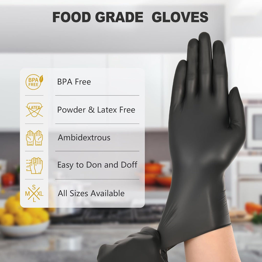 SWIFTLITE Black Vinyl Gloves - Disposable, Latex-Free & Powder-Free for Food Prep & Cleaning