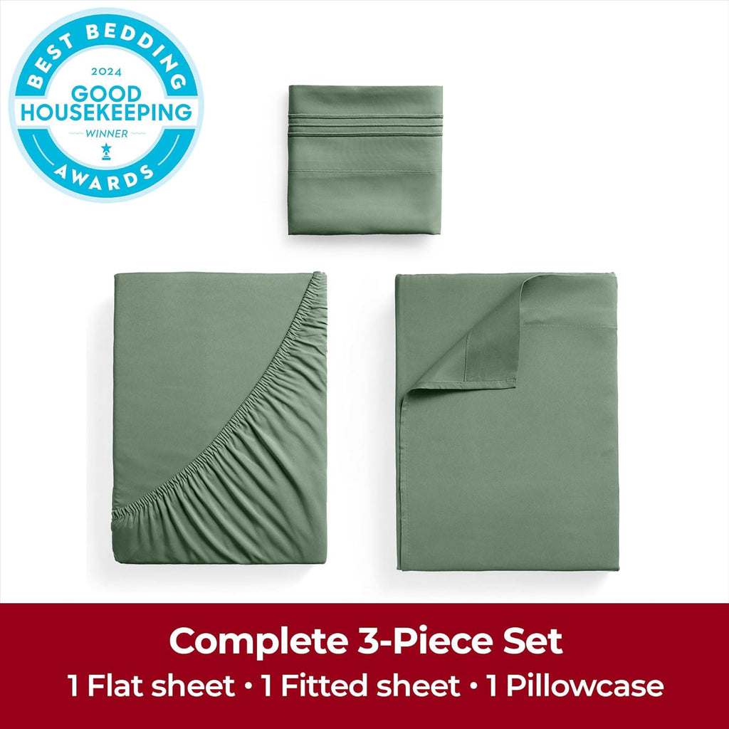 Mellanni Twin Sheets Set - 3 PC Hotel Luxury Bedding | Extra Soft, Cooling, Wrinkle-Resistant (Sage)