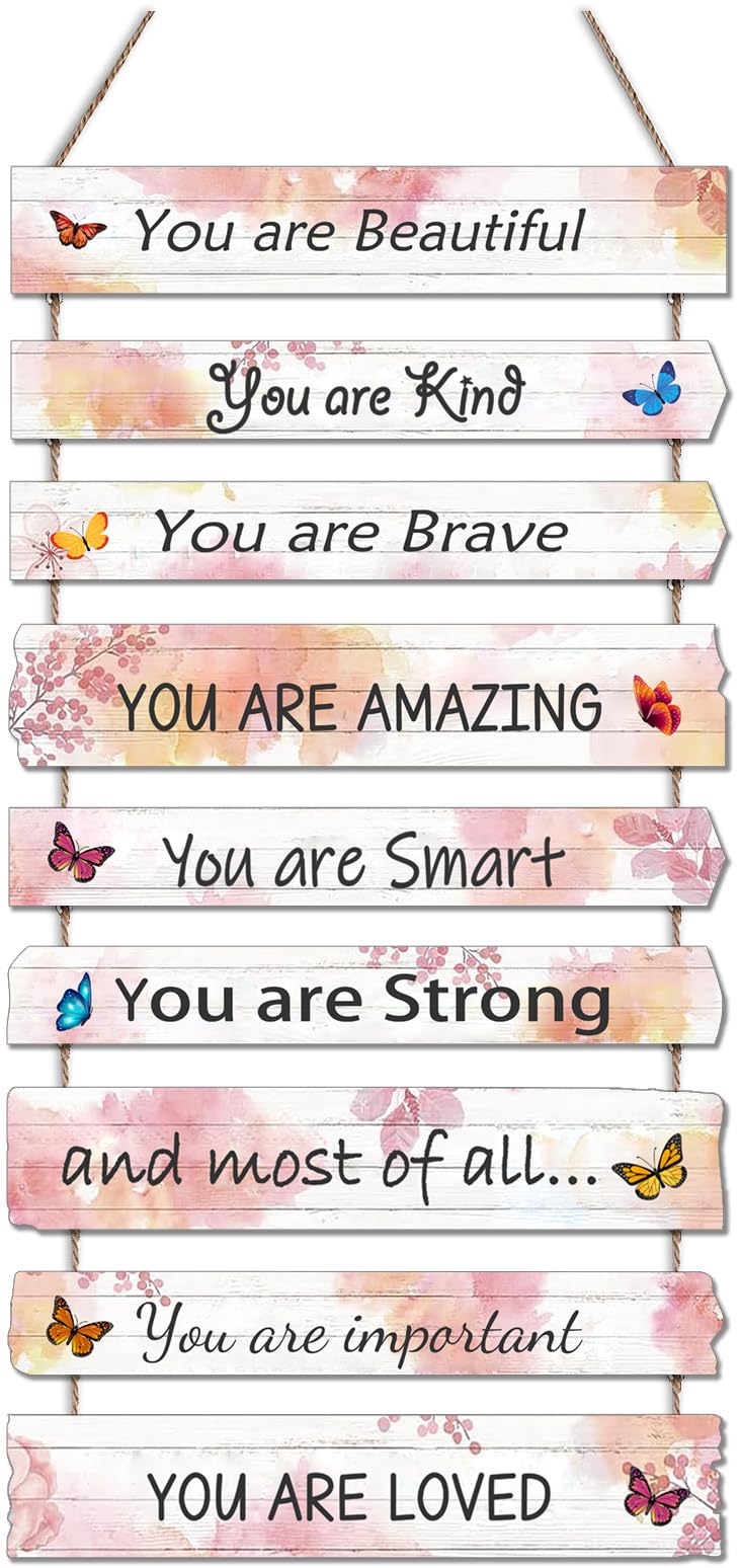 JEVUVU Butterfly Girls Room Decor, Pink Wall Decor for Baby Girl, Girl Bedroom Decor Art Signs, Trendy Stuff Decorations for Kids Nursery Bed Room Dorm Classroom Bathroom