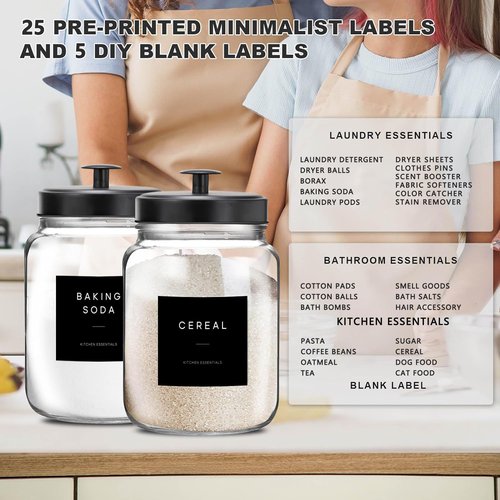 Glass Jars Laundry Containers with Lid, 0.5 Gallon Laundry Organization and Storage Jars, Laundry Detergent Container Laundry Powder Pods Holder, Glass Jar Wide Mouth with Scoops, Labels, 4 Pack