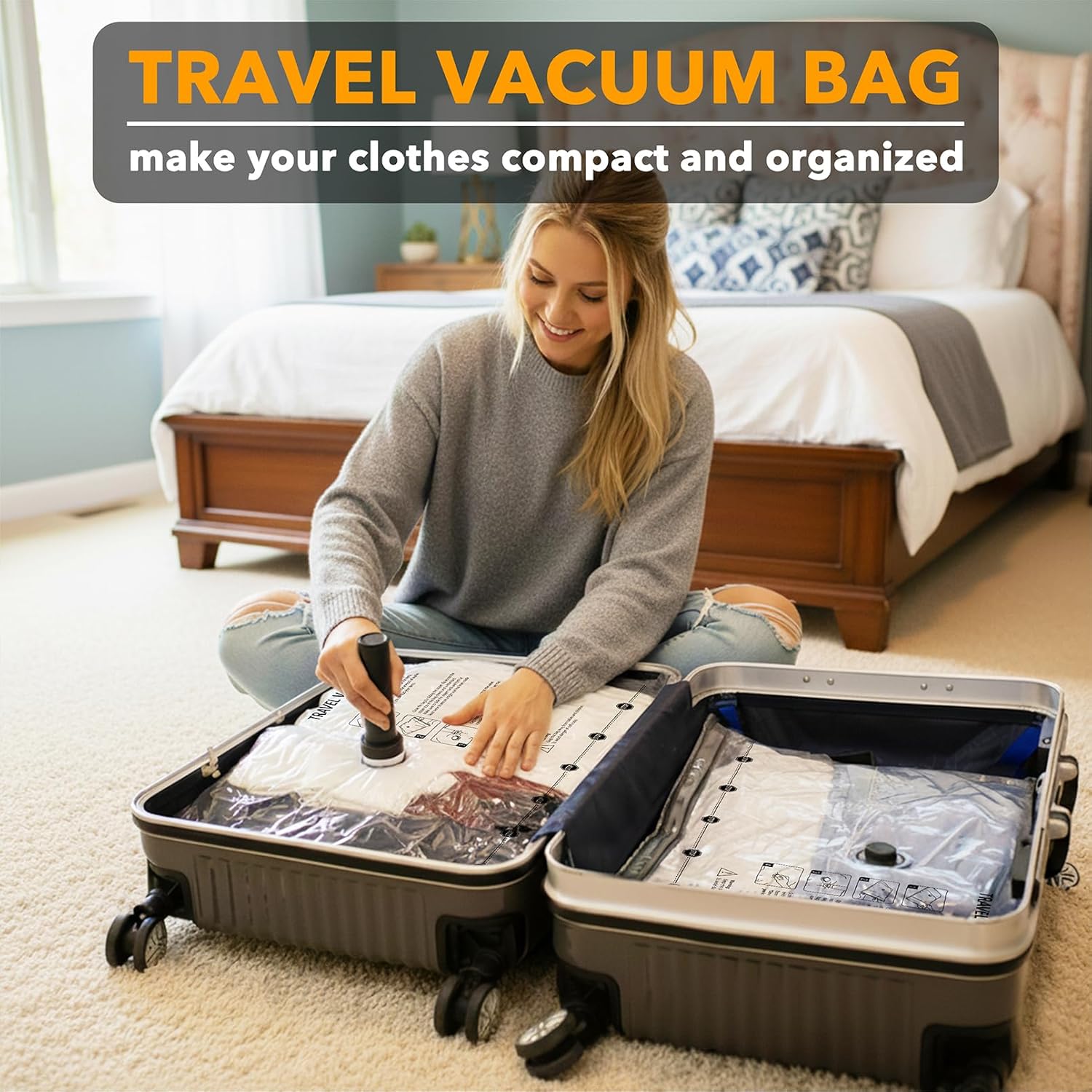 SpaceAid Vacuum Seal Bags - 24 Pack Travel Compression Bags with Electric Pump for Luggage & Clothing