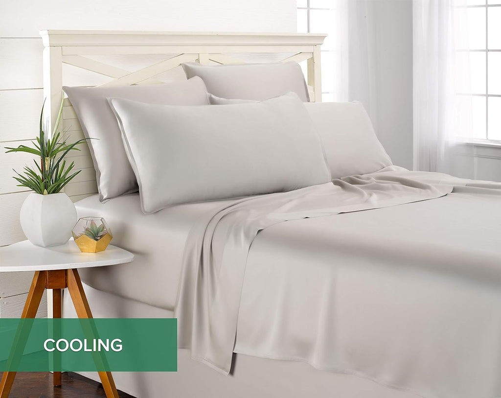 Pure Bamboo Short Queen Sheets - 100% Organic Viscose Bed Set, Soft & Cooling | 60"x75", Silver Pearl