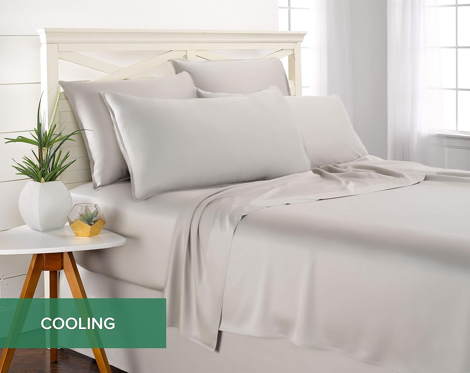 Pure Bamboo Short Queen Sheets - 100% Organic Viscose Bed Set, Soft & Cooling | 60"x75", Silver Pearl