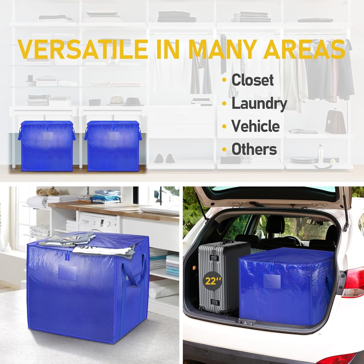 TICONN Extra Large Moving Bags - Heavy-Duty Storage Totes with Zippers & Handles | 45 Gallon (2 Pack)