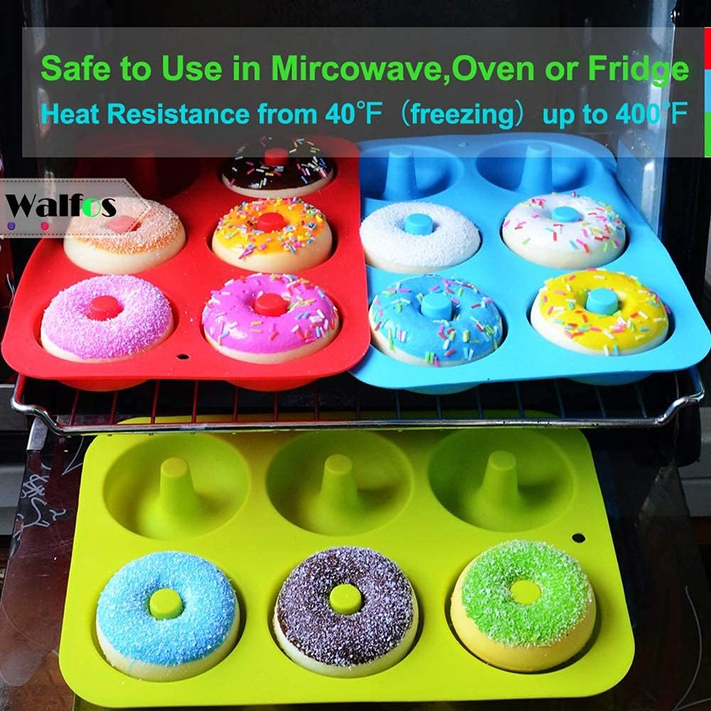 Walfos Non-Stick Donut Pan - Silicone Doughnut Mold, BPA-Free, Easy Release | Set of 3