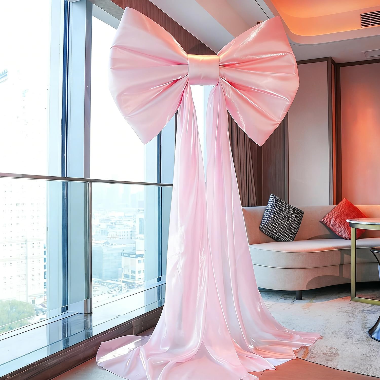 Skiennix Large Pink Bow Birthday Decorations - 31'' x 60'' Themed Backdrop for Weddings & Showers