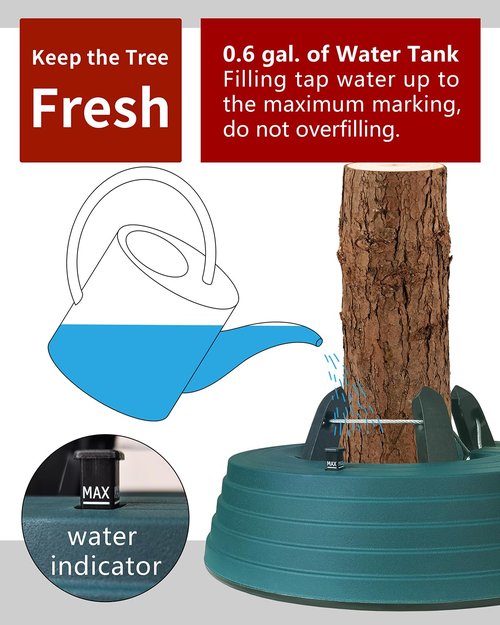 Leejec Christmas Tree Stand with Water Reservoir, Fast Clamped 6 Ft Real Tree with 5.1" Diameter, Water Level Indicator Equipped, No Assembly Required