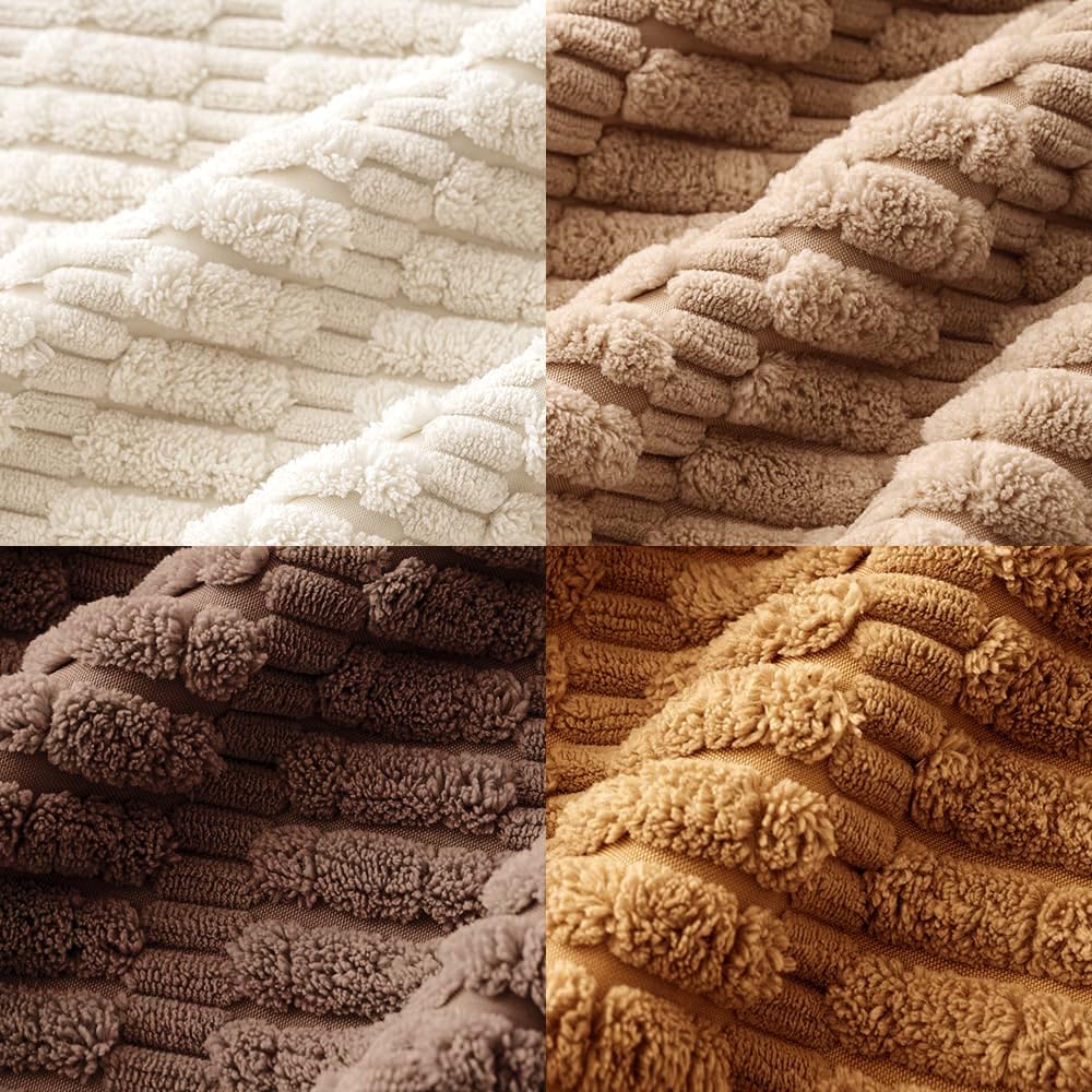 MIULEE Decorative Throw Pillow Covers - Pack of 4 Neutral Corduroy 18x18 Inch for Rustic Farmhouse Decor | Soft Striped Design in Brown