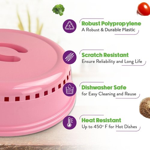 Crisp Pink Microwave Splatter Cover for Food, Plates & More - Splatter-Proof Lid & Accessories - Durable, Easy-Clean Dish Cover for Microwave Oven