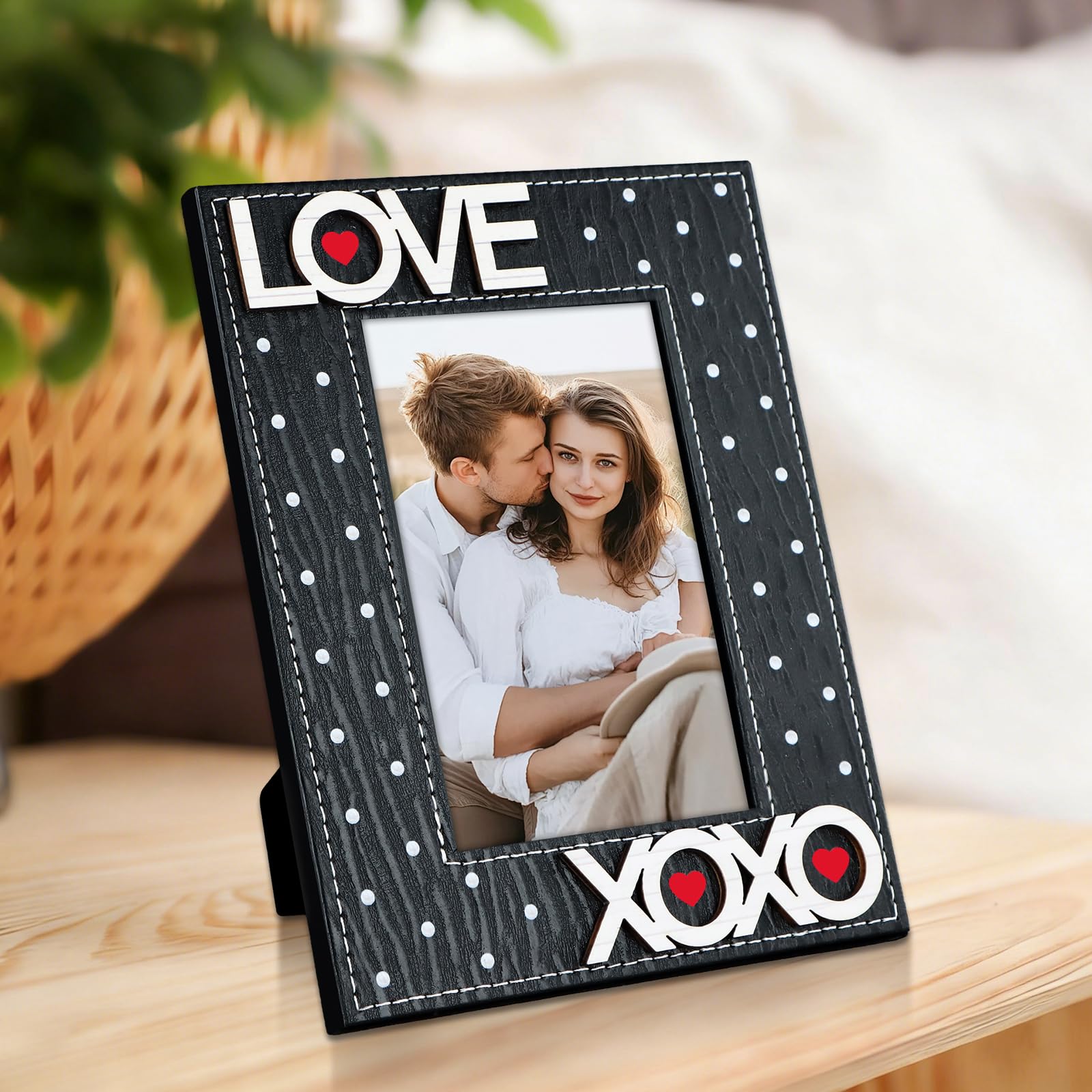 FLYAB Black Love Picture Frame 4x6 Valentines Day Pictrue Frames Leather Photo Frame for Tabletop Valentines Day Gifts for Couple Him Her Girlfriend Boyfriend