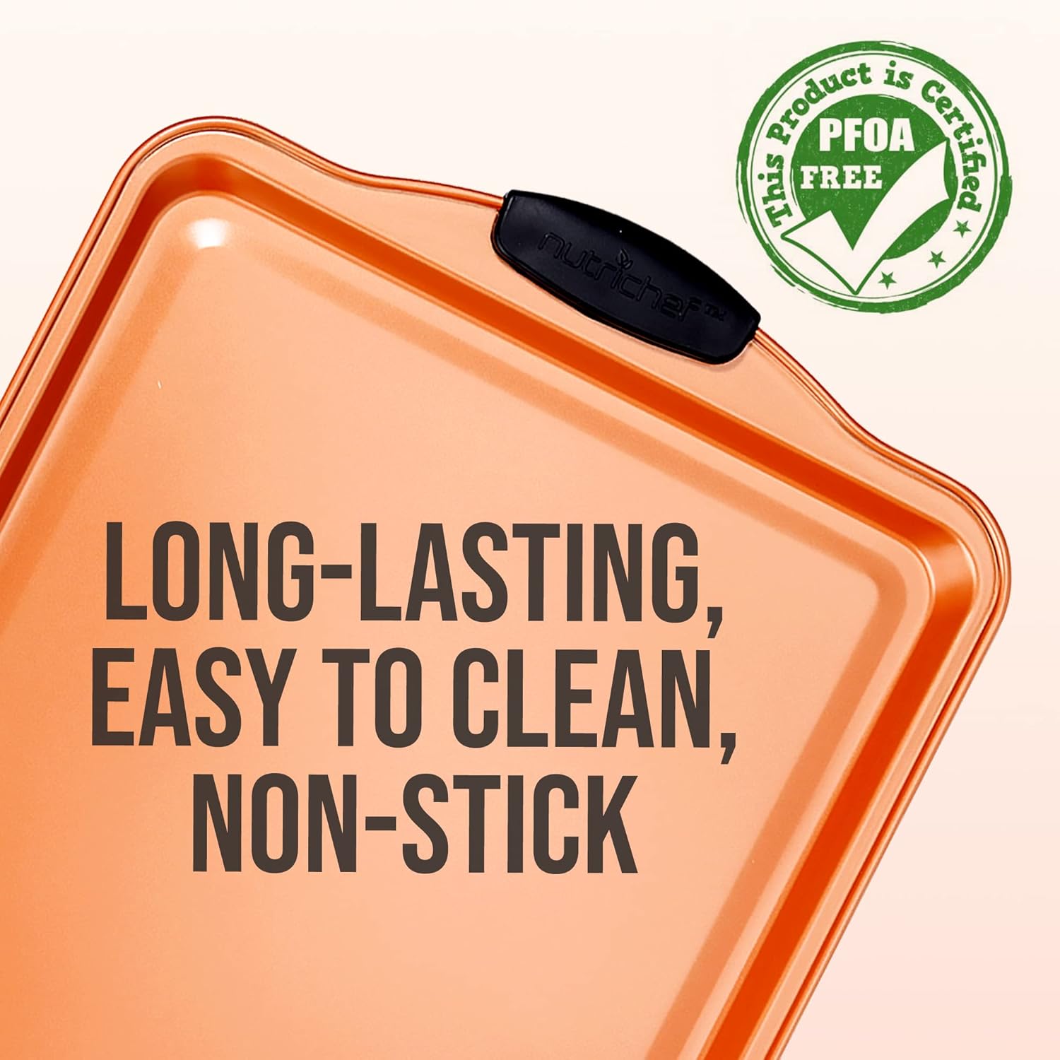 Nutrichef Nonstick Cookie Sheet - Premium Carbon Steel Baking Pan with Silicone Handles | 15” Copper, Dishwasher Safe