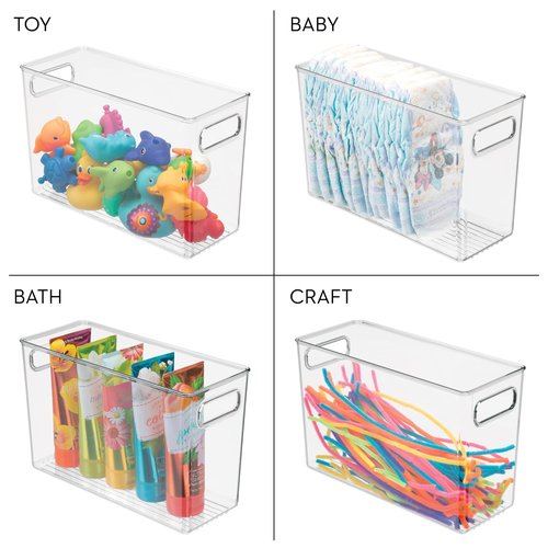 iDesign Slim Clear Plastic Bathroom Storage Bin, Tall Narrow Organizer for Lotions, Creams, and Toiletries