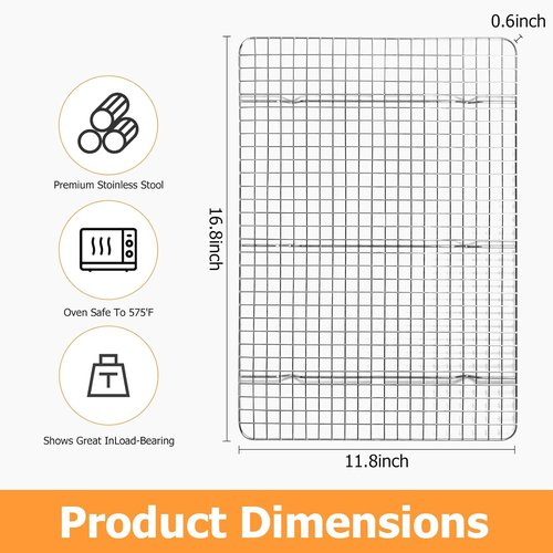 2-Pack Stainless Steel Cooling Racks by [Brand Name] - Oven/Dishwasher Safe, Perfect for Baking & Grilling - 11.5"x16.5" Size
