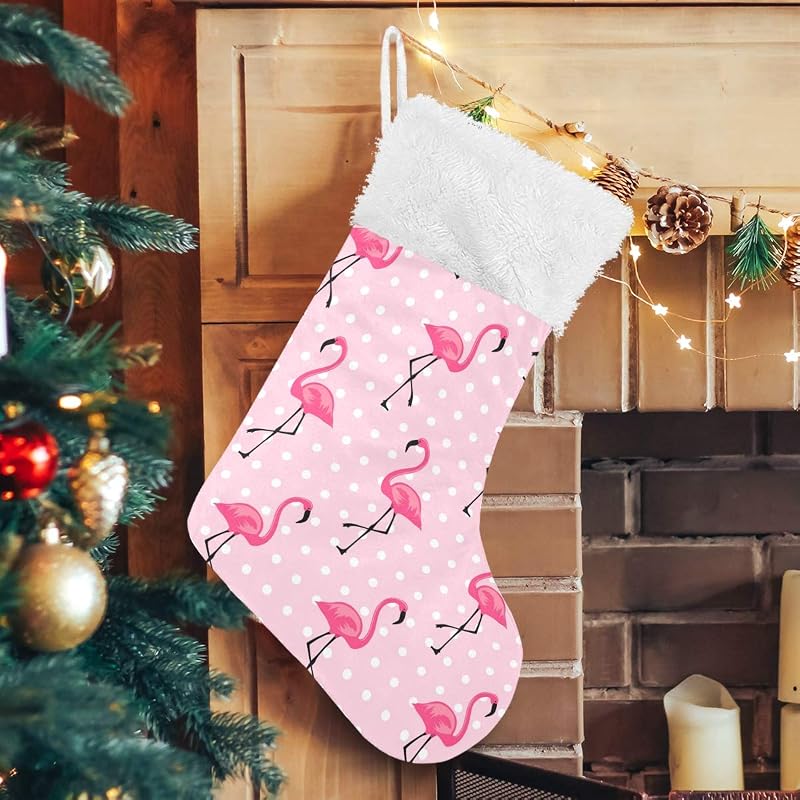 Stocking 17.7 Inch White Dots Flamingo Christmas Stocking - 1 Pack, Blueangle