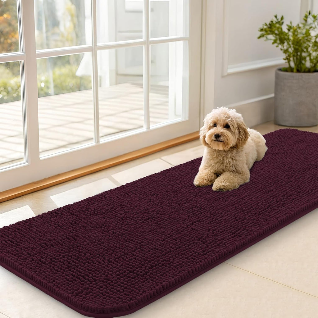 OLANLY Dog Door Mat - Absorbent Non-Slip Chenille for Muddy Paws | 59x20 Inches, Quick Dry, Russet