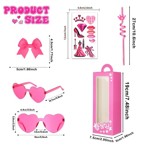 156PCS Pink Girls Party Favors - Little Girl's Birthday Supplies Set with Heart Glasses, Bubble Sticks, Bracelets, Stickers, and More – Ideal Goodie Bag Stuffers for Birthday Party Decorations