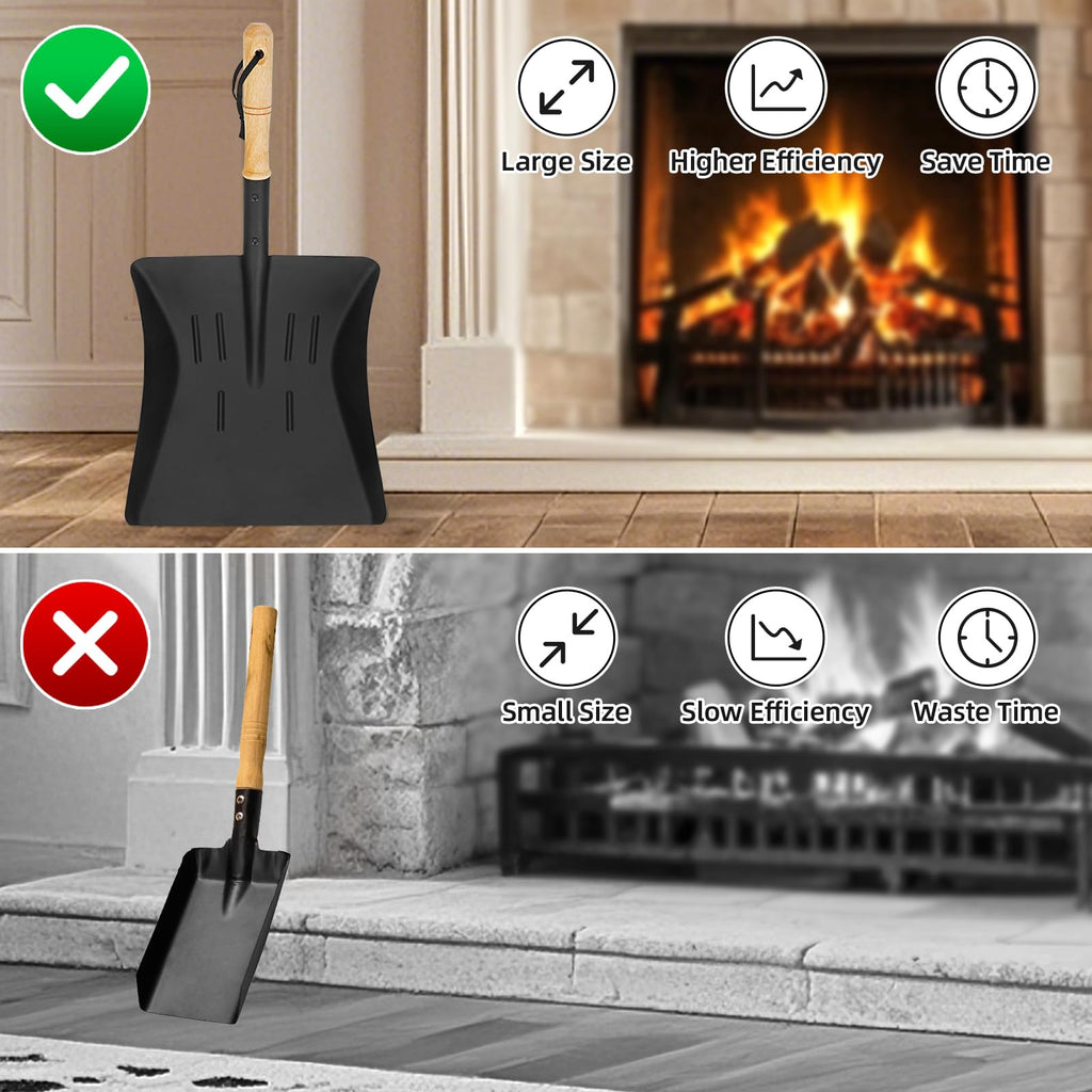 Permade Fireplace Ash Shovel and Brush Set, Coal Shovel and Hearth Brush Set, Fireplace Tools Set Indoor Outdoor Rust Resistant Made of Natural Wood & Coco Bristles for Easy Cleaning