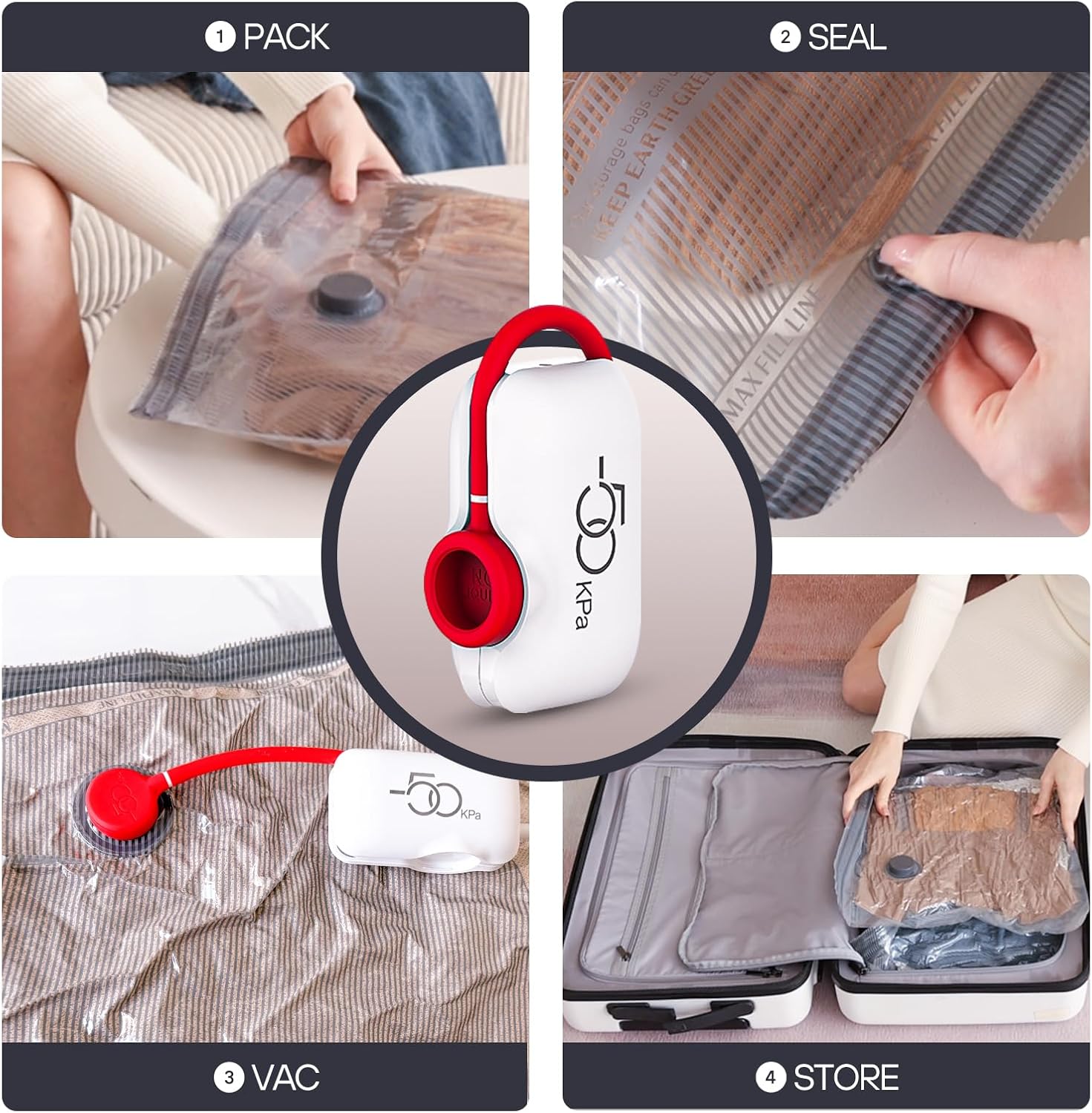 VMstr Vacuum Seal Bags - Space-Saving Travel Compression Bags with Electric Pump | 9-Pack Carry-On Set
