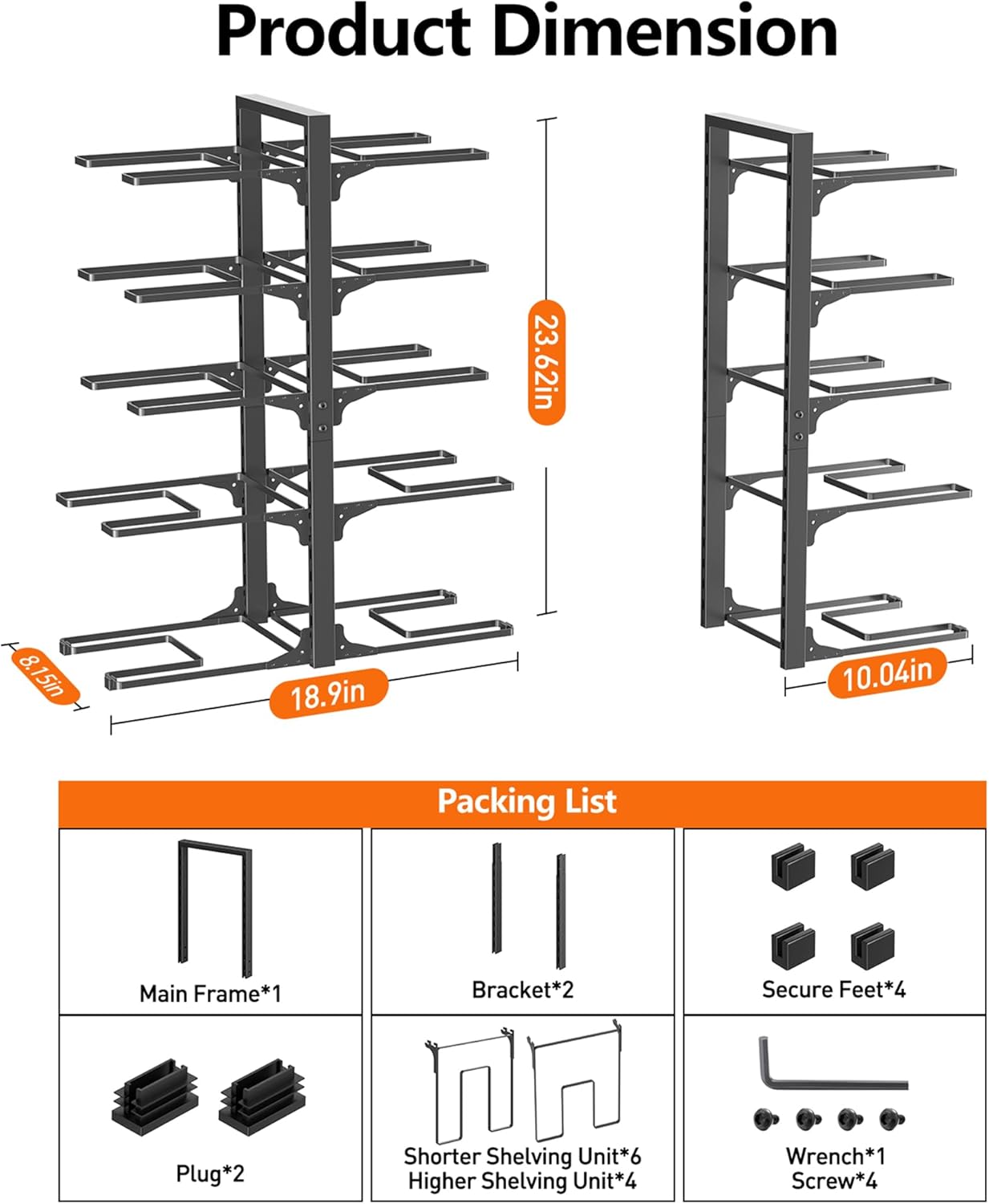 MUDEELA 10-Tier Pot and Pan Organizer - Heavy Duty Under Cabinet Storage, 23.62" Height, Adjustable Rack