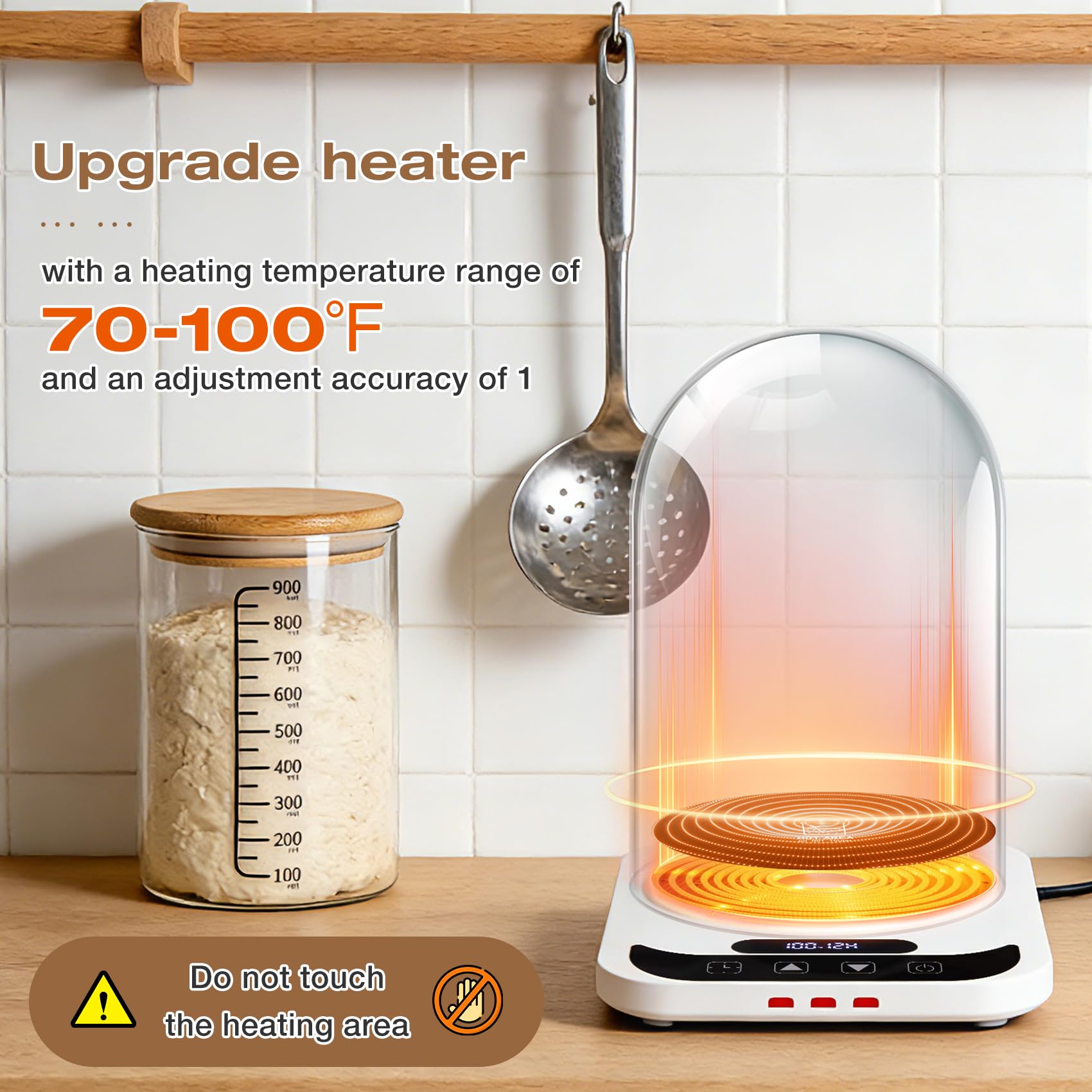 Sourdough Starter Warmer with Dome, Bread Starter Warmer with Precise 1°F Sourdough Temperature Control (70-100°F), Sourdough Warming Mat for Home Baking, 12-Hour Timer Sourdough Starter Warmer Mat