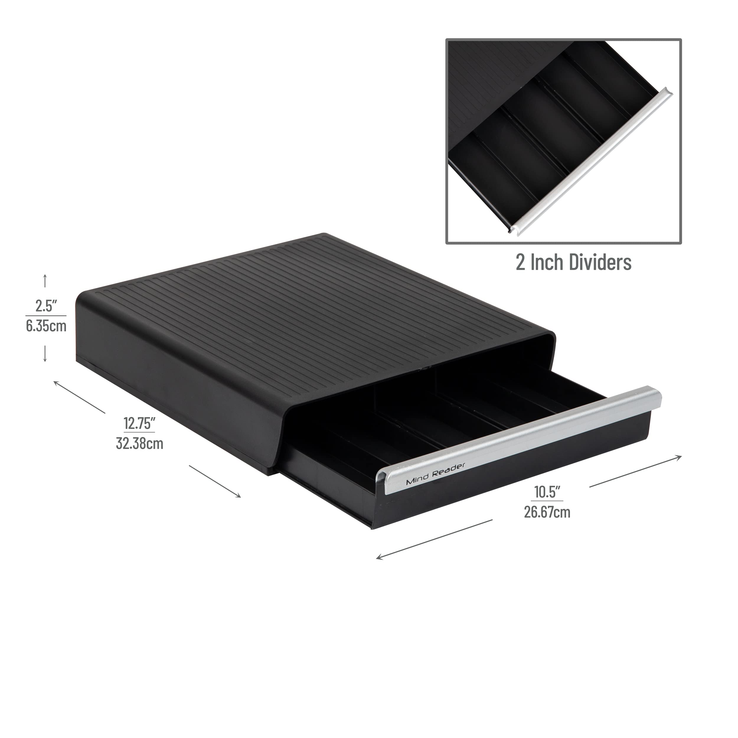 Mind Reader Single Serve Coffee Pod Drawer, 30 Pod Capacity, Countertop Organizer, 10.5"L x 12.75"W x 2.5"H, Black