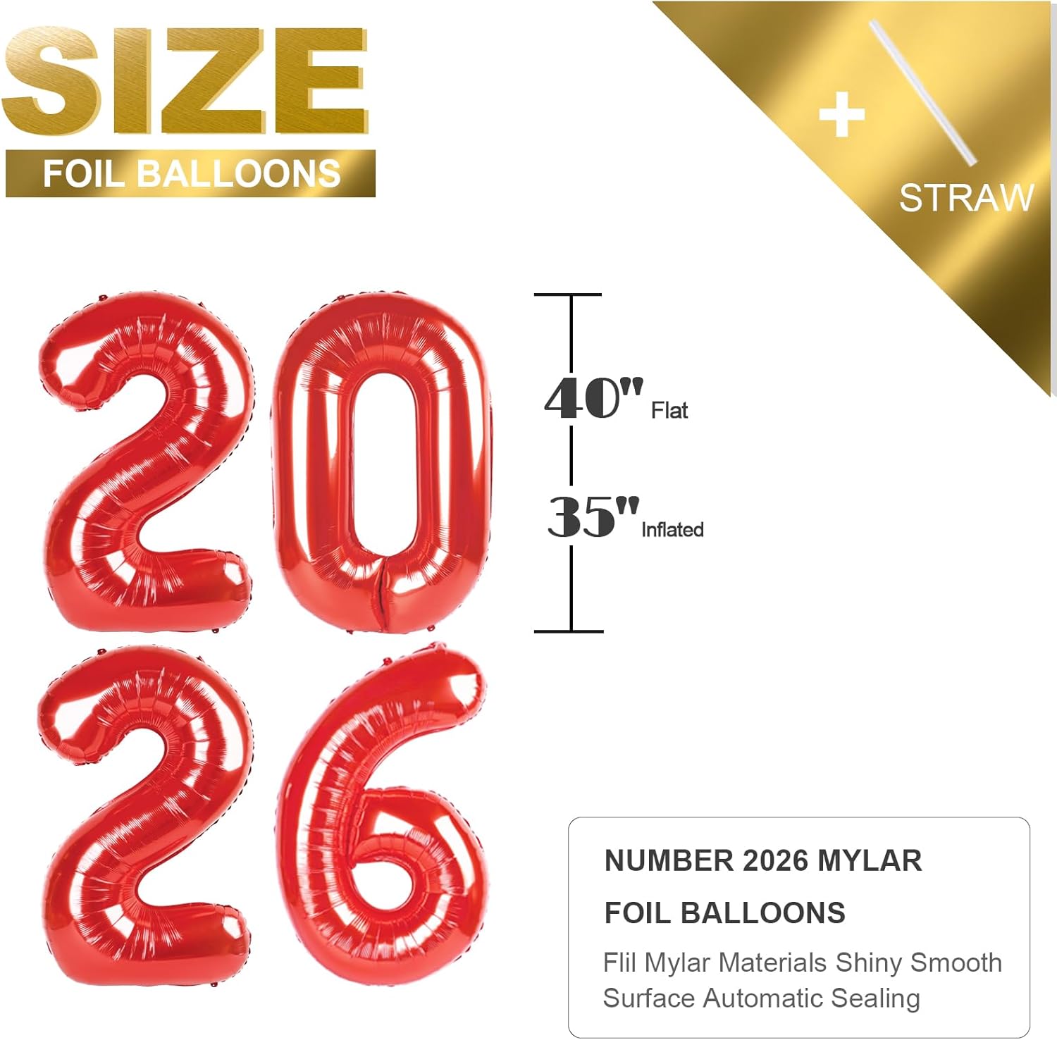 Regine Switzerland 40-Inch Number Balloons - Red New Year's Eve 2026 Party Decorations | Graduation & Birthday Celebrations