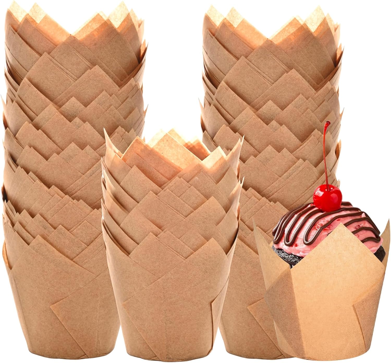 Natural Tulip Cupcake Liners - Unbleached Parchment Muffin Wrappers | 200 Greaseproof Cups for Parties