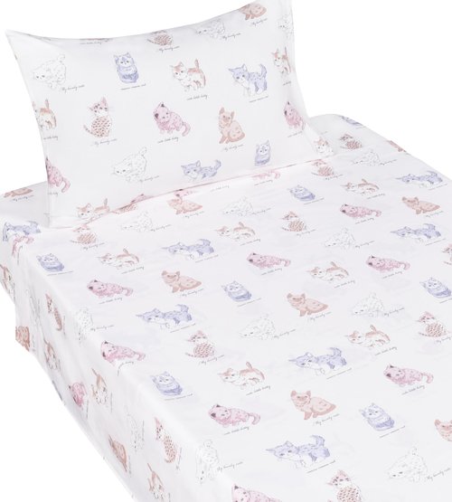 J-pinno Pink Kitty Sweet Cats Girls Kids Twin Sheet Set Bedroom Decoration Gift, 100% Cotton, Flat Sheet + Fitted Sheet + Pillowcase Bedding Set (Pink Kitty, Twin)