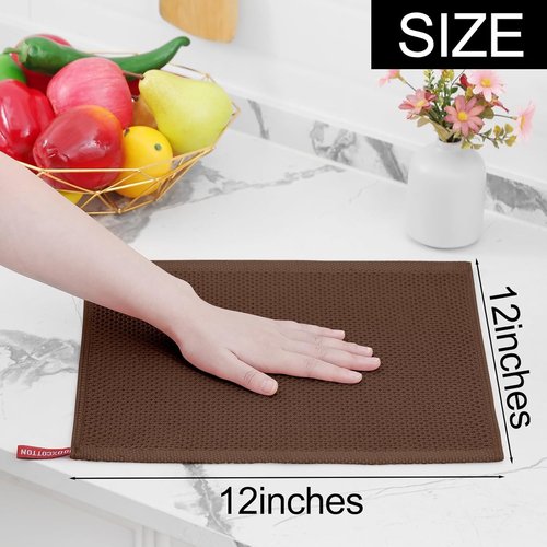 Homaxy Kitchen Dish Cloths - 100% Cotton Waffle Weave, Ultra Soft & Absorbent, 12 x 12 Inches, 12-Pack, Coffee