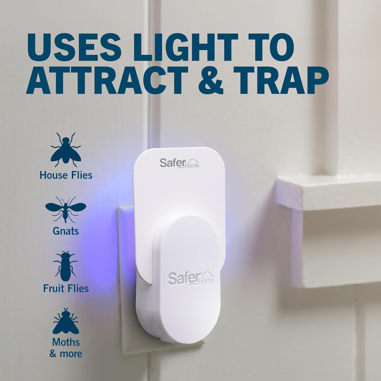 Safer Home Indoor Plug-In Fly Trap - Effective Gnat & Fruit Fly Control | Covers 400 Sq Ft - Includes 2 Glue Cards