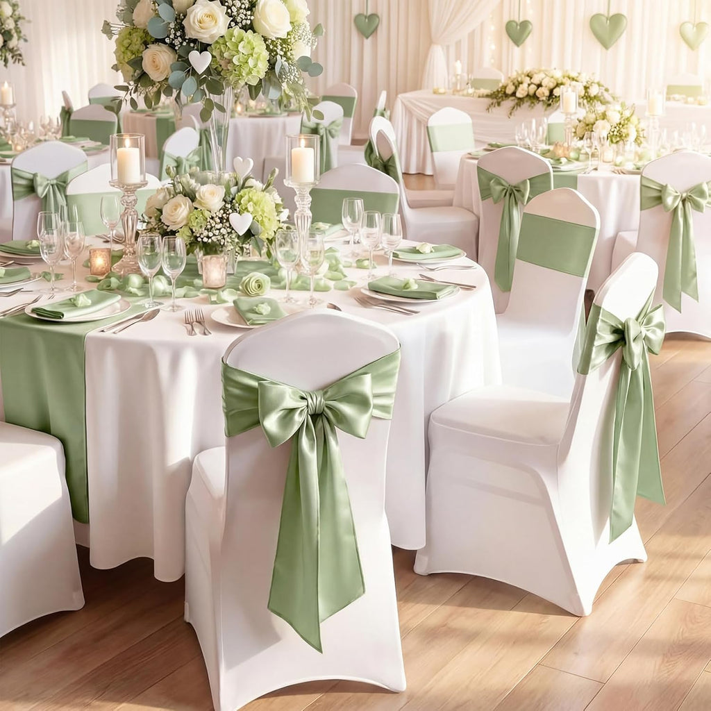Suncalla Large Sage Green Satin Bow Decorations - 3 Pcs | 2 FT Hanging Wall Decor for Weddings & Parties