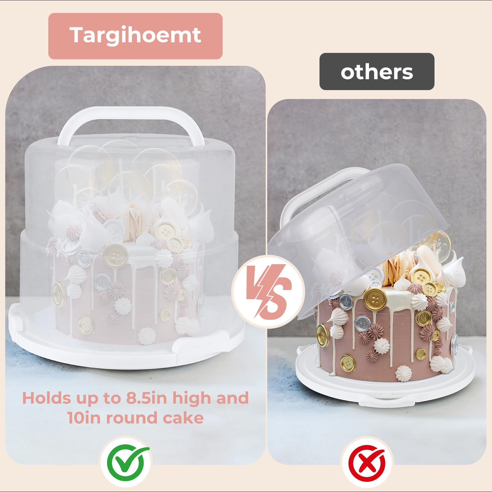 Targihoemt Foldable Cake Carrier, Holds up to 10in Round and 8.5in High Cake, with Lid and Handle